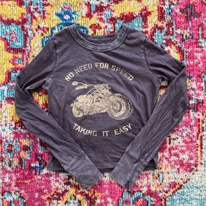 Aerie Cropped Long Sleeve Motorcycle Graphic T-Shirt Size XS